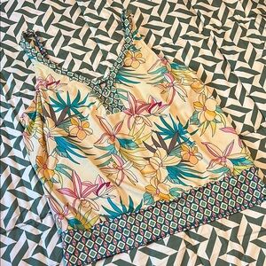 Beach House Floral Cream Bikini Tankini Top with Teal and Pink Accents